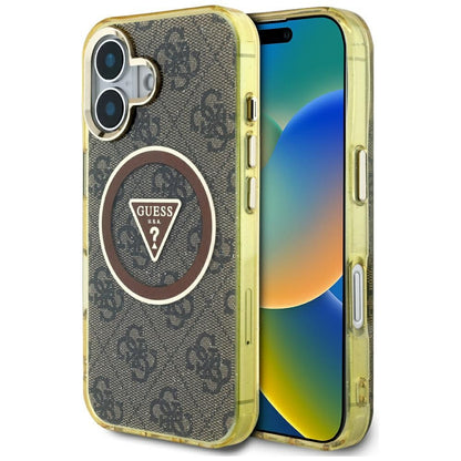 Funda MagSafe para Apple iPhone 16, Guess, IML Glitter 4G Circle Triangle, Marrón
