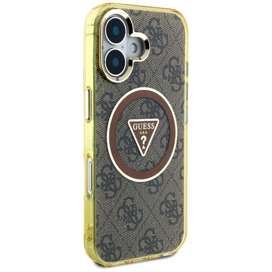 Funda MagSafe para Apple iPhone 16, Guess, IML Glitter 4G Circle Triangle, Marrón