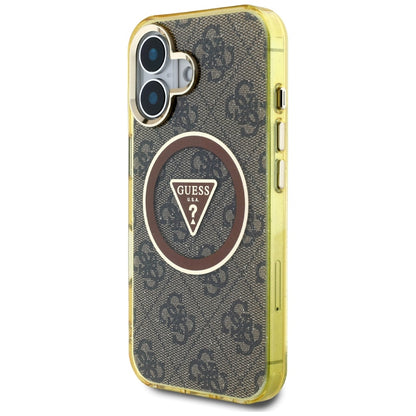 Funda MagSafe para Apple iPhone 16, Guess, IML Glitter 4G Circle Triangle, Marrón
