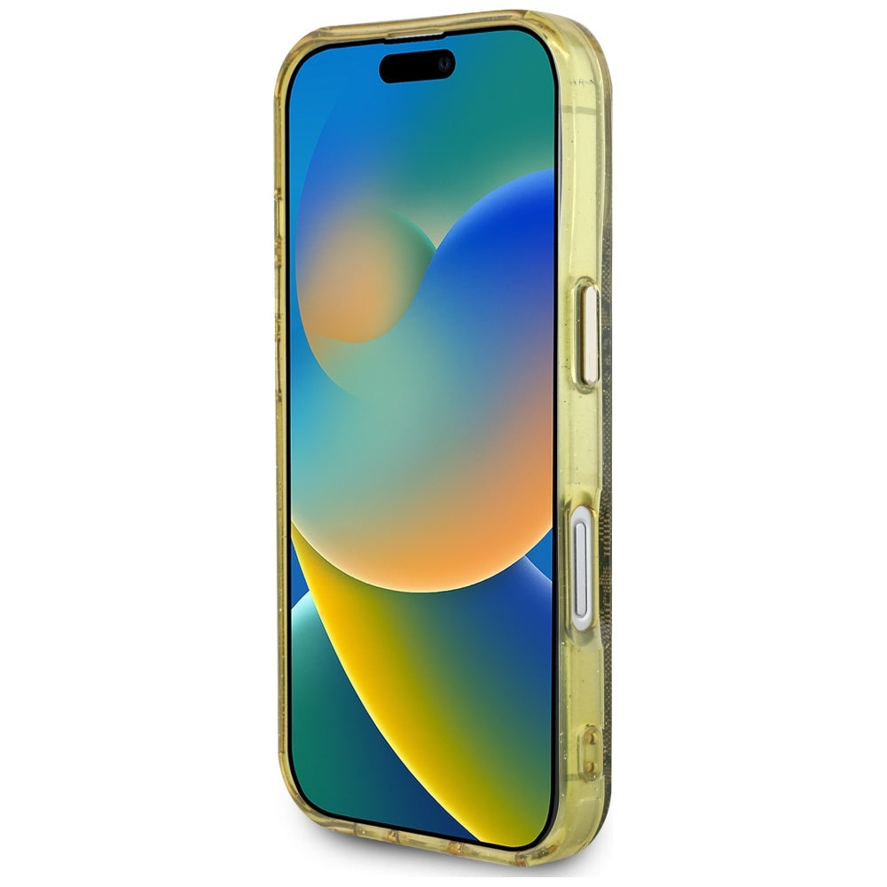 Funda MagSafe para Apple iPhone 16, Guess, IML Glitter 4G Circle Triangle, Marrón