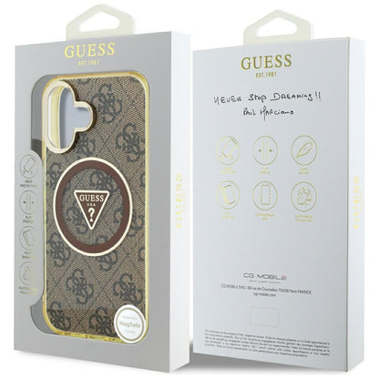 Funda MagSafe para Apple iPhone 16, Guess, IML Glitter 4G Circle Triangle, Marrón