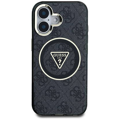 Funda MagSafe para Apple iPhone 16, Guess, IML Glitter 4G Circle Triangle, Negra