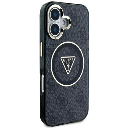 Funda MagSafe para Apple iPhone 16, Guess, IML Glitter 4G Circle Triangle, Negra