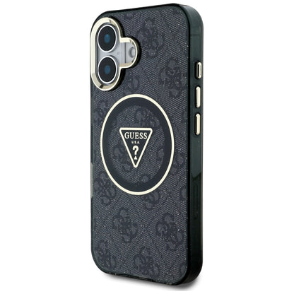 Funda MagSafe para Apple iPhone 16, Guess, IML Glitter 4G Circle Triangle, Negra