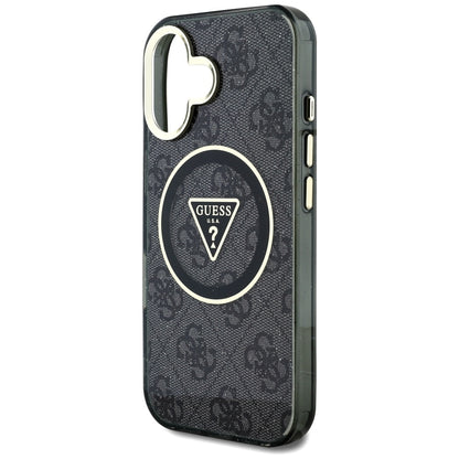 Funda MagSafe para Apple iPhone 16, Guess, IML Glitter 4G Circle Triangle, Negra