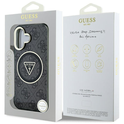 Funda MagSafe para Apple iPhone 16, Guess, IML Glitter 4G Circle Triangle, Negra