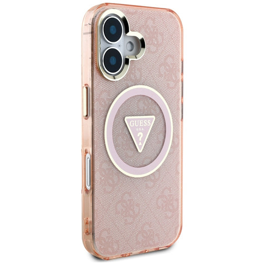 Funda MagSafe para Apple iPhone 16, Guess, IML Glitter 4G Circle Triangle, Rosa