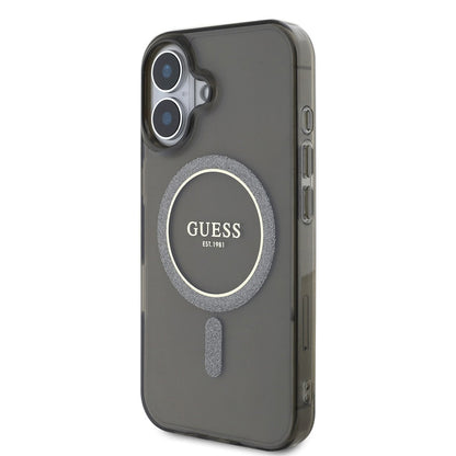 Funda MagSafe para Apple iPhone 16, Guess, IML Glitter Circle, Negra