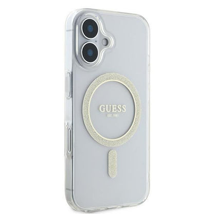 Funda MagSafe para Apple iPhone 16, Guess, IML Glitter Circle, Transparente