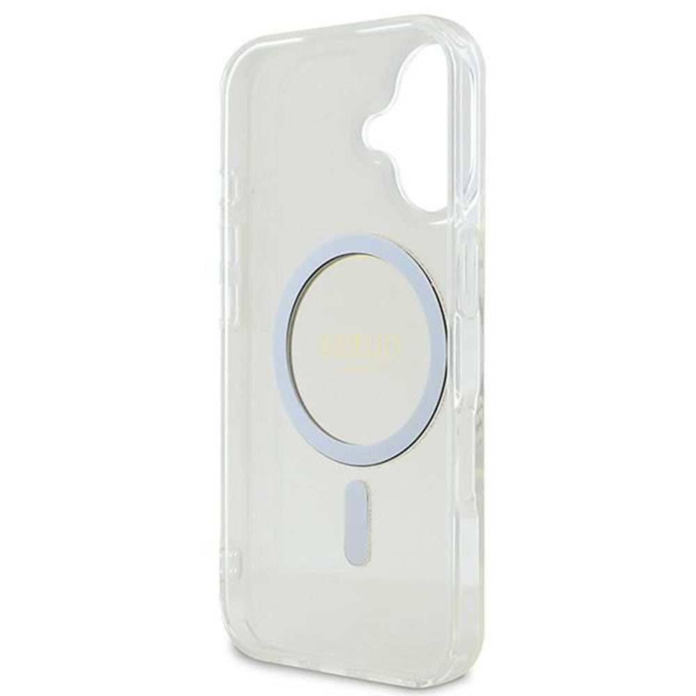 Funda MagSafe para Apple iPhone 16, Guess, IML Glitter Circle, Transparente
