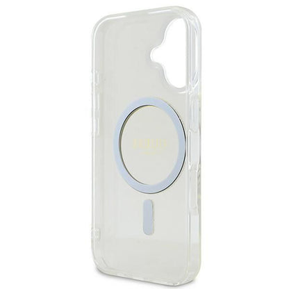 Funda MagSafe para Apple iPhone 16, Guess, IML Glitter Circle, Transparente