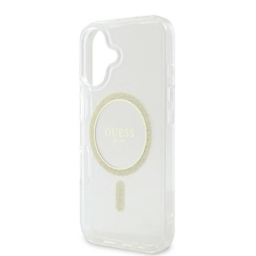 Funda MagSafe para Apple iPhone 16, Guess, IML Glitter Circle, Transparente
