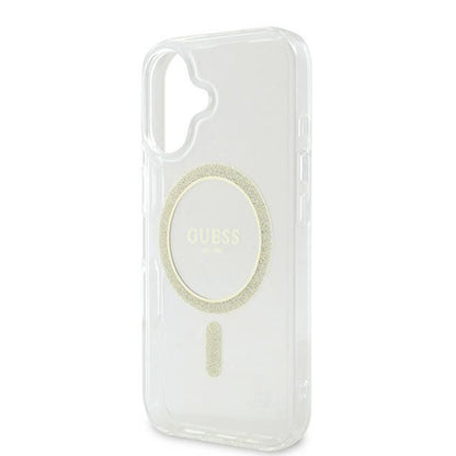 Funda MagSafe para Apple iPhone 16, Guess, IML Glitter Circle, Transparente