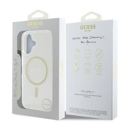 Funda MagSafe para Apple iPhone 16, Guess, IML Glitter Circle, Transparente