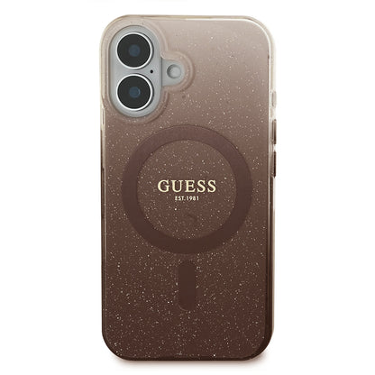 Funda MagSafe para Apple iPhone 16, Guess, IML Glitter Gradient, Marrón