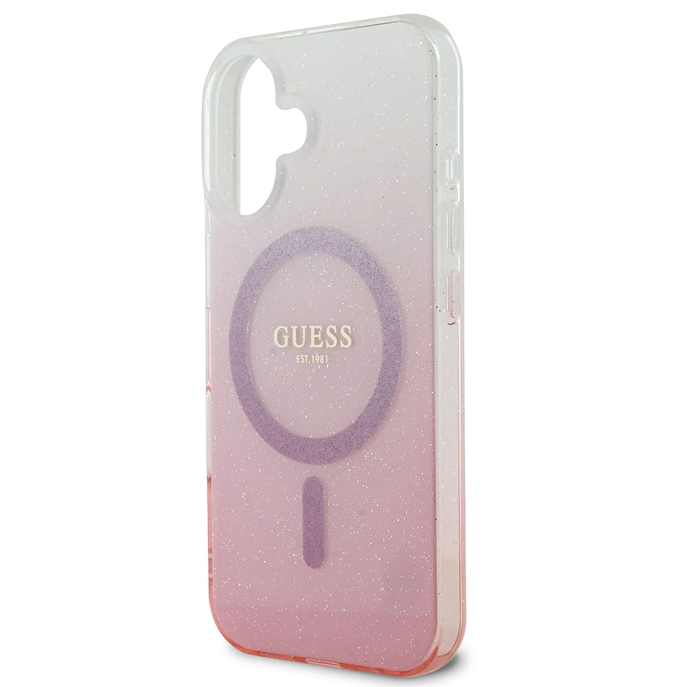 Funda MagSafe para Apple iPhone 16, Guess, IML Glitter Gradient, Marrón