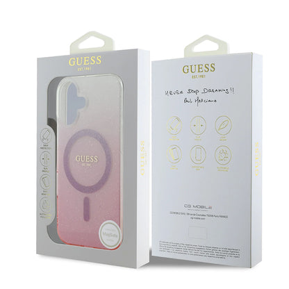 Funda MagSafe para Apple iPhone 16, Guess, IML Glitter Gradient, Marrón