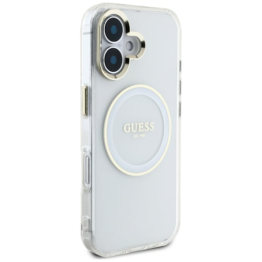 Funda MagSafe para Apple iPhone 16, Guess, IML Metal Colored Circle, Blanca