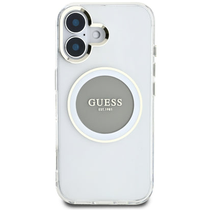 Funda MagSafe para Apple iPhone 16, Guess, IML Metal Colored Circle, Gris
