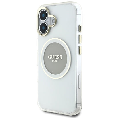 Funda MagSafe para Apple iPhone 16, Guess, IML Metal Colored Circle, Gris