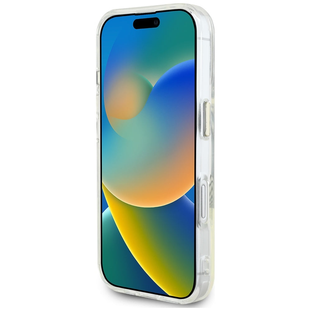 Funda MagSafe para Apple iPhone 16, Guess, IML Metal Colored Circle, Gris