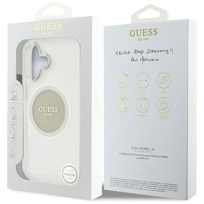 Funda MagSafe para Apple iPhone 16, Guess, IML Metal Colored Circle, Gris