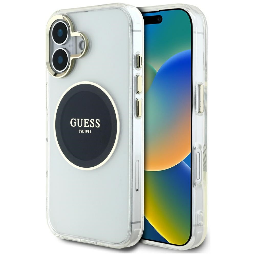 Funda MagSafe para Apple iPhone 16, Guess, IML Metal Colored Circle, Negra