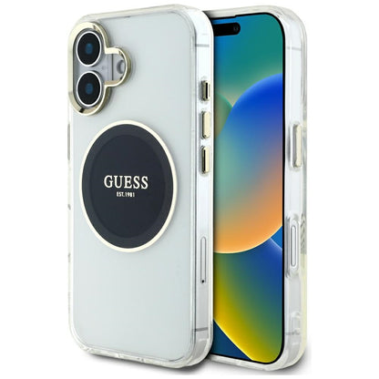 Funda MagSafe para Apple iPhone 16, Guess, IML Metal Colored Circle, Negra