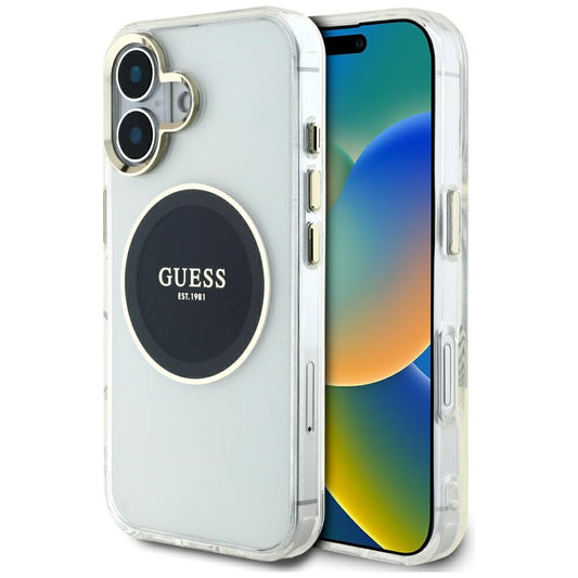 Funda MagSafe para Apple iPhone 16, Guess, IML Metal Colored Circle, Negra