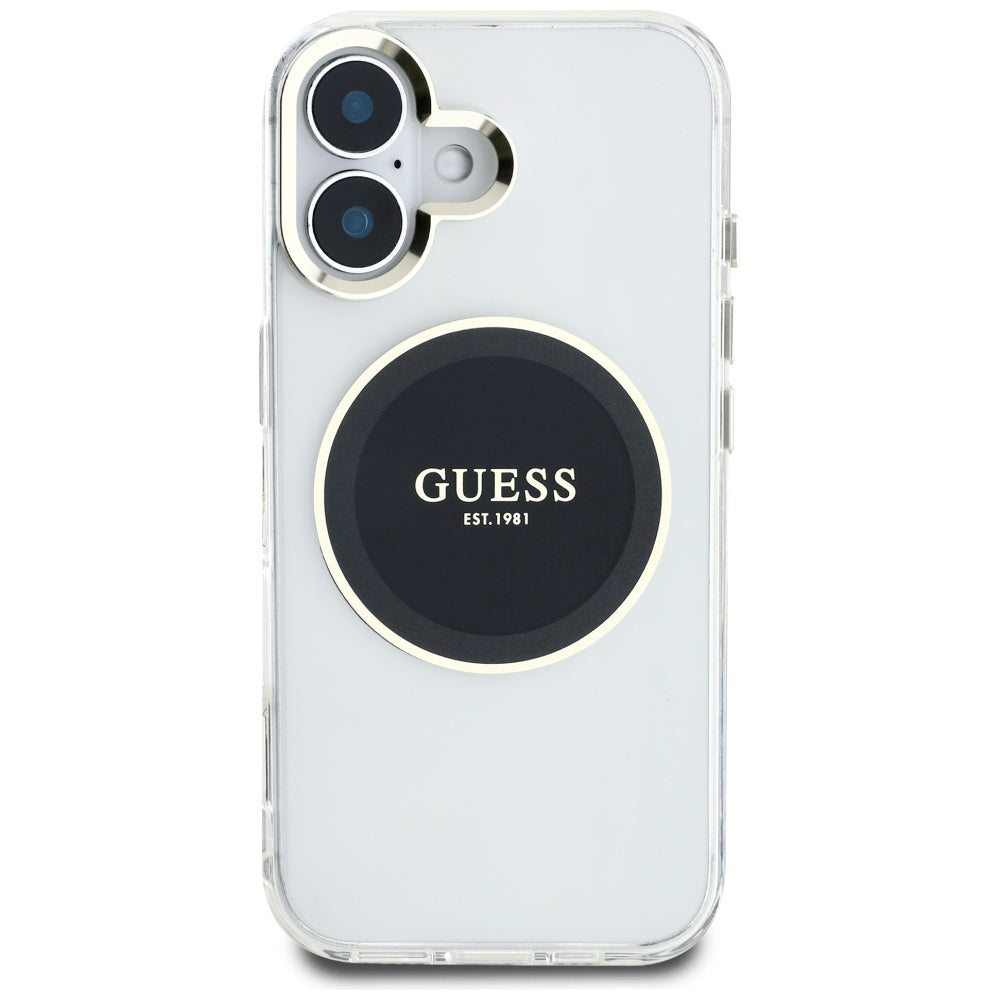 Funda MagSafe para Apple iPhone 16, Guess, IML Metal Colored Circle, Negra
