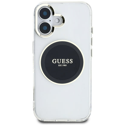 Funda MagSafe para Apple iPhone 16, Guess, IML Metal Colored Circle, Negra