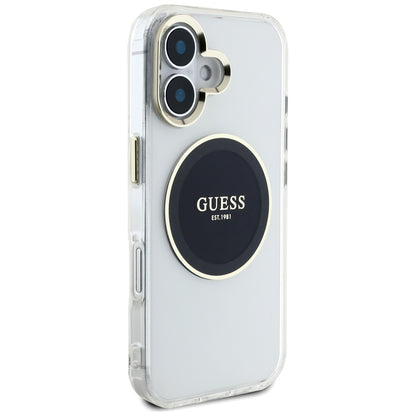 Funda MagSafe para Apple iPhone 16, Guess, IML Metal Colored Circle, Negra