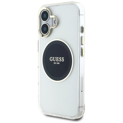 Funda MagSafe para Apple iPhone 16, Guess, IML Metal Colored Circle, Negra