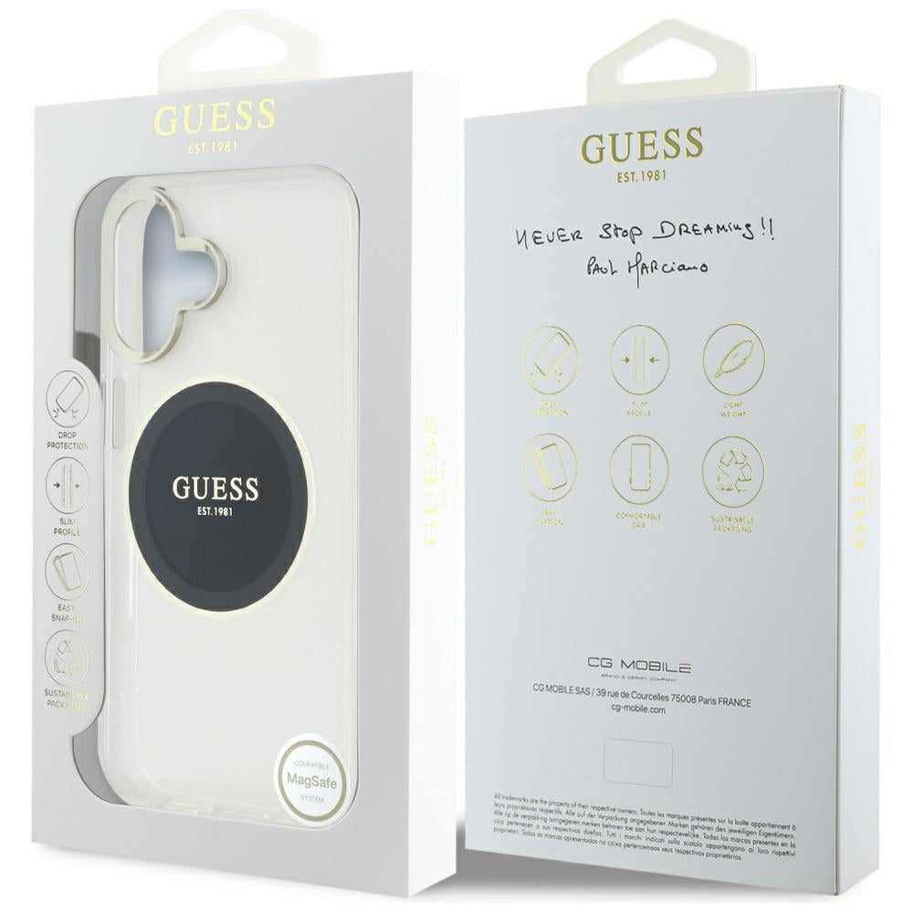 Funda MagSafe para Apple iPhone 16, Guess, IML Metal Colored Circle, Negra