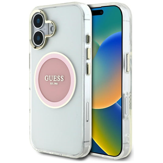 Funda MagSafe para Apple iPhone 16, Guess, IML Metal Colored Circle, Rosa