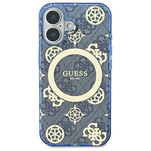 Funda MagSafe para Apple iPhone 16, Guess, IML Peony On 4G Background, Azul