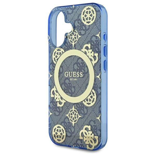 Funda MagSafe para Apple iPhone 16, Guess, IML Peony On 4G Background, Azul