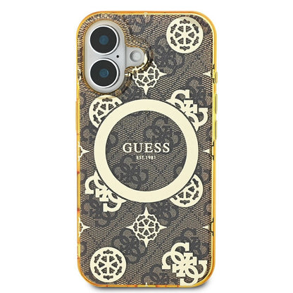 Funda MagSafe para Apple iPhone 16, Guess, IML Peony On 4G Background, Marrón