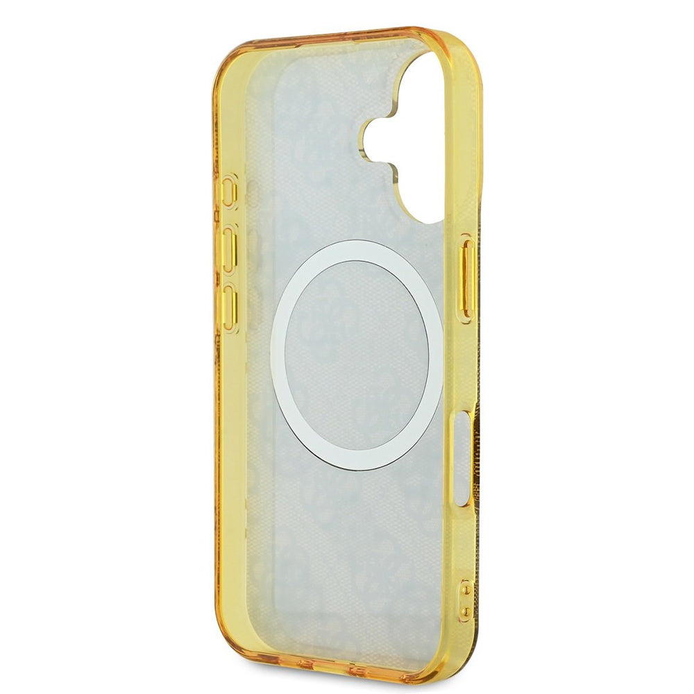 Funda MagSafe para Apple iPhone 16, Guess, IML Peony On 4G Background, Marrón