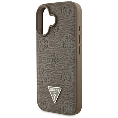 Funda MagSafe para Apple iPhone 16, Guess, Peony Grained Hot Stamp Triangle, Marrón