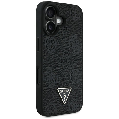 Funda MagSafe para Apple iPhone 16, Guess, Peony Grained Hot Stamp Triangle, Negra