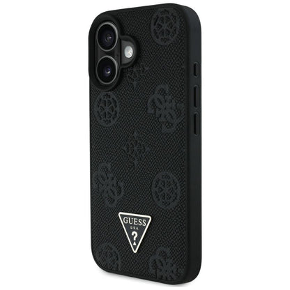 Funda MagSafe para Apple iPhone 16, Guess, Peony Grained Hot Stamp Triangle, Negra