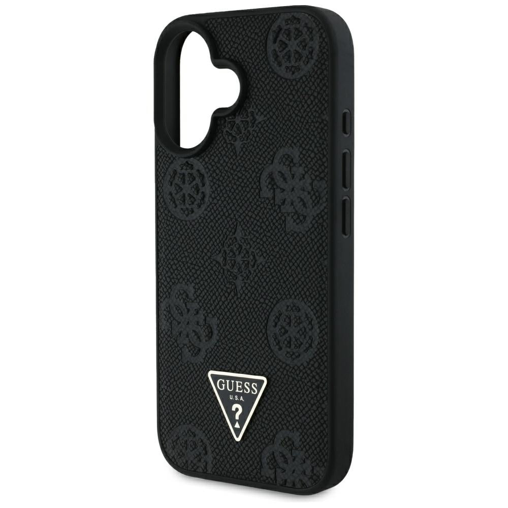 Funda MagSafe para Apple iPhone 16, Guess, Peony Grained Hot Stamp Triangle, Negra