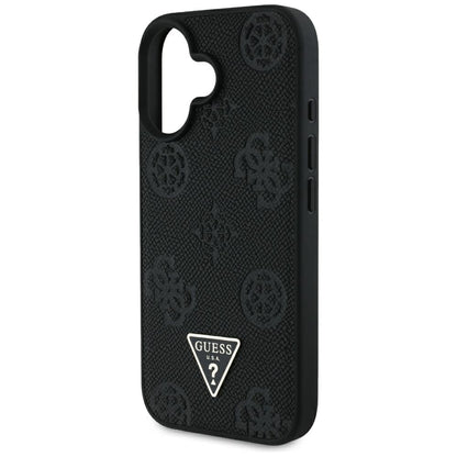 Funda MagSafe para Apple iPhone 16, Guess, Peony Grained Hot Stamp Triangle, Negra