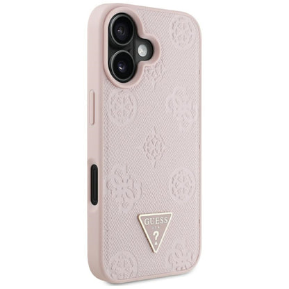 Funda MagSafe para Apple iPhone 16, Guess, Peony Grained Hot Stamp Triangle, Rosa