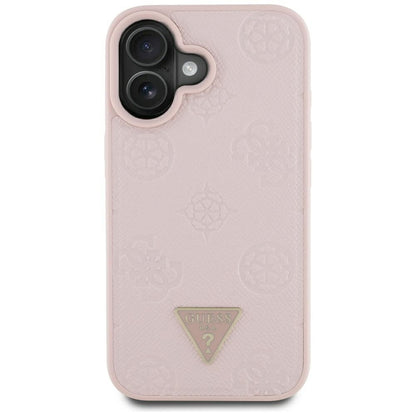 Funda MagSafe para Apple iPhone 16, Guess, Peony Grained Hot Stamp Triangle, Rosa