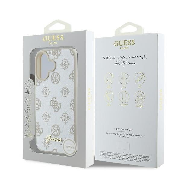 Funda MagSafe para Apple iPhone 16, Guess, Peony Script, Blanca