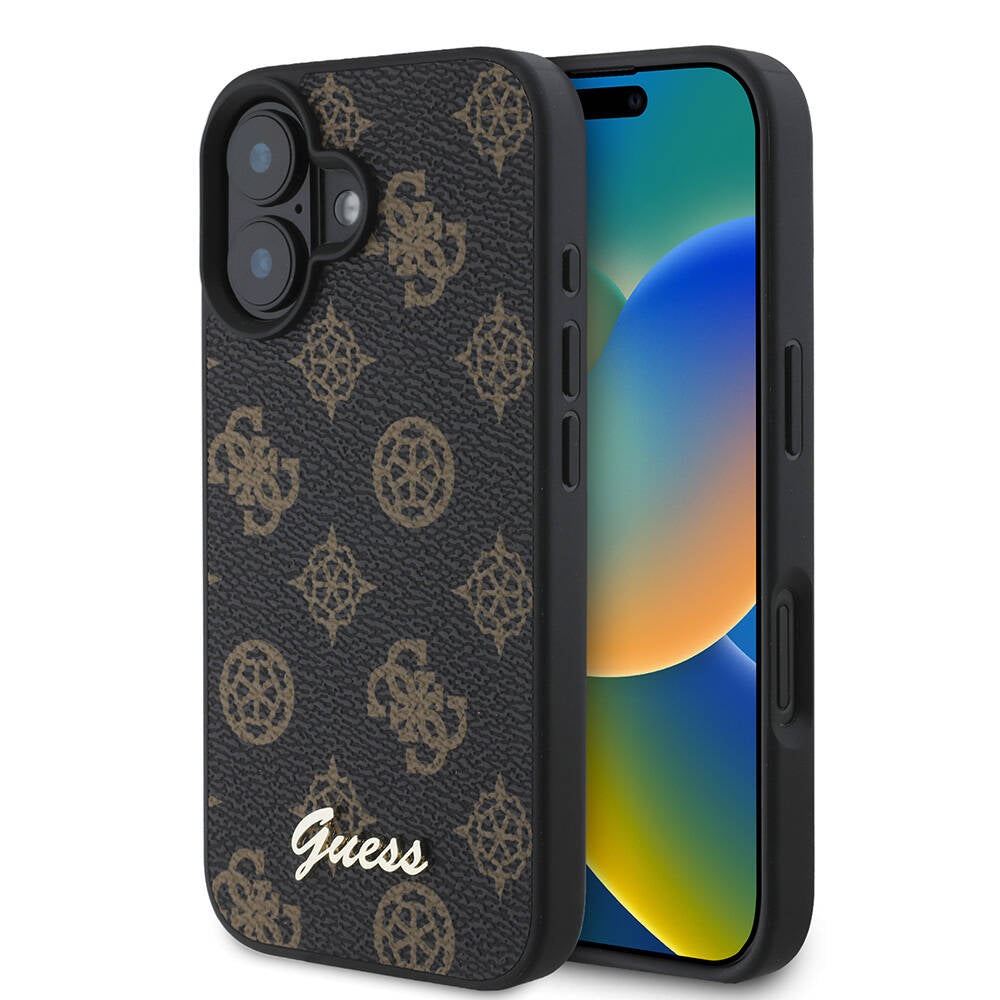 Funda MagSafe para Apple iPhone 16, Guess, Peony Script, Negra