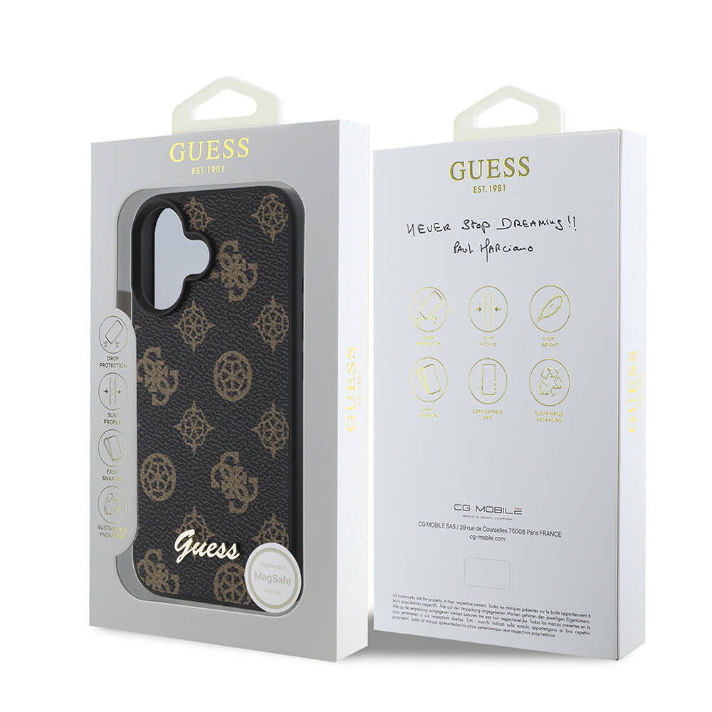 Funda MagSafe para Apple iPhone 16, Guess, Peony Script, Negra