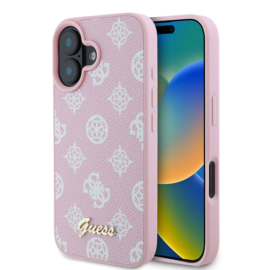 Funda MagSafe para Apple iPhone 16, Guess, Peony Script, Rosa